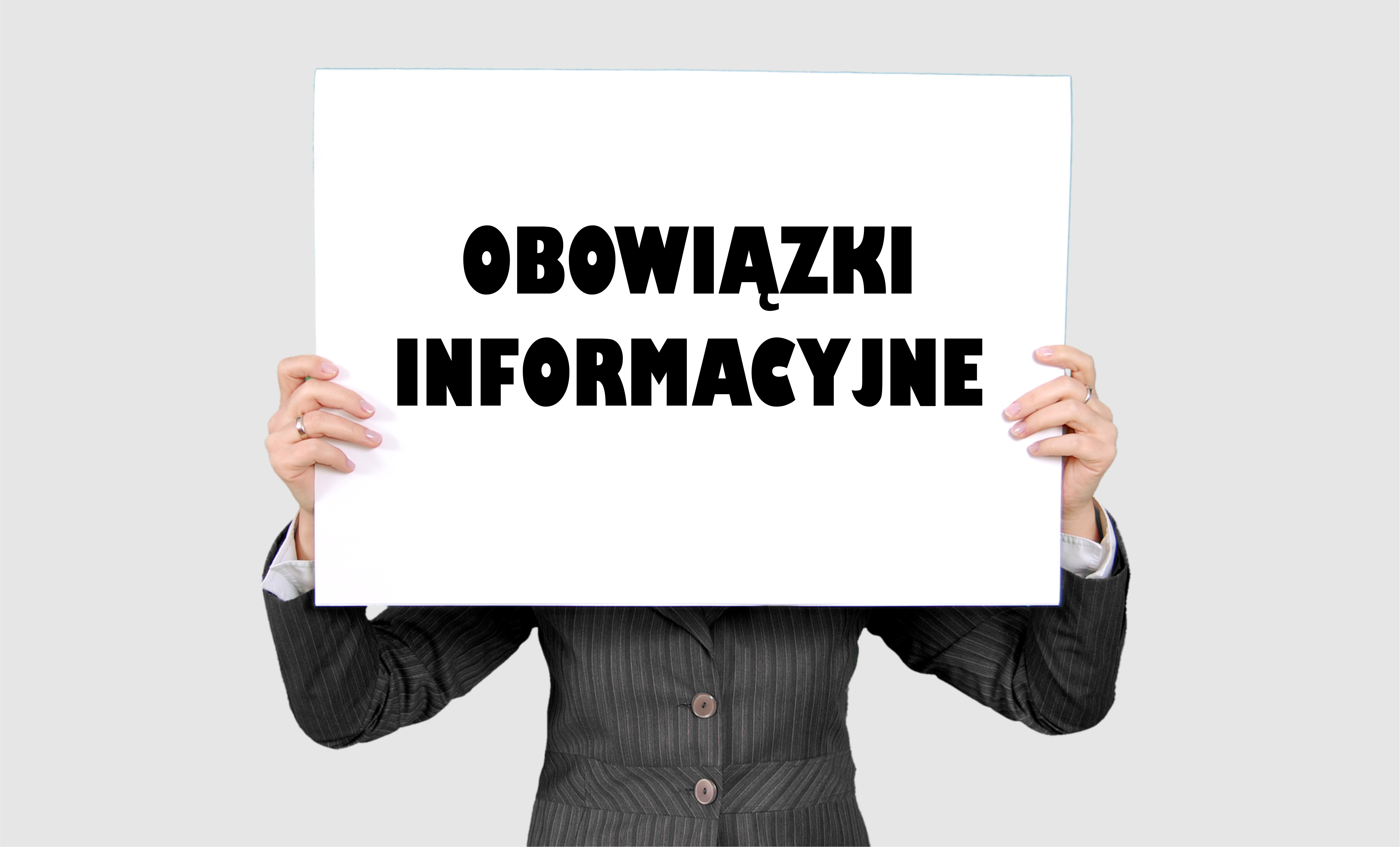 Obrazek z napisem "Obowiązki informacyjne" - modyfikacja obrazka z pixabay.com autorstwa "jarmoluk"
