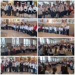 Kolaż zdjęć z uroczystości na sali gimnastycznej