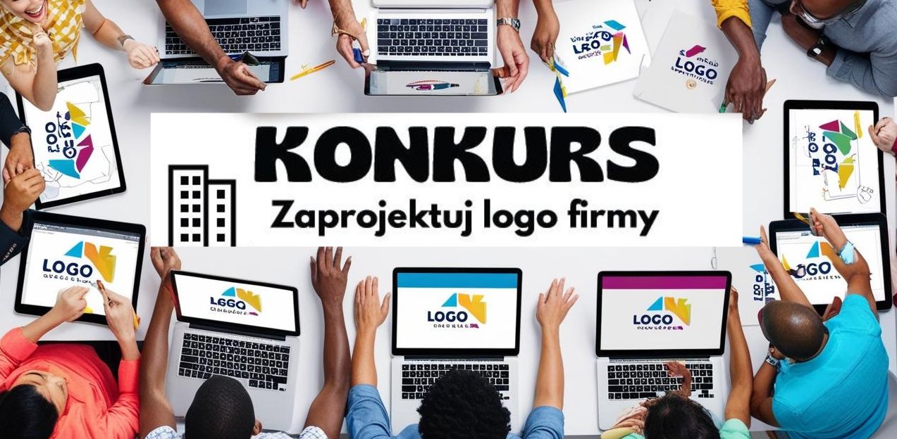 Obrazek z napisem "Konkurs. Zaprojektuj logo firmy"