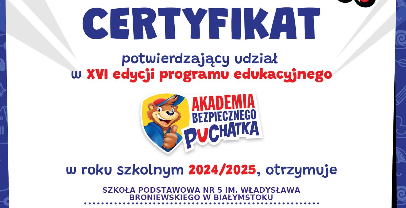 Poglądowy fragment certyfikatu