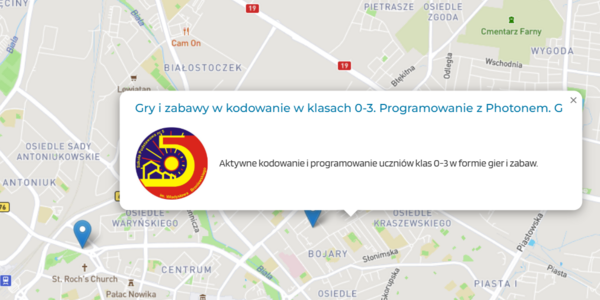 Aktywne kodowanie - mapa z zaznaczoną "Piątką"